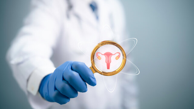 Doctor holding uterus icon