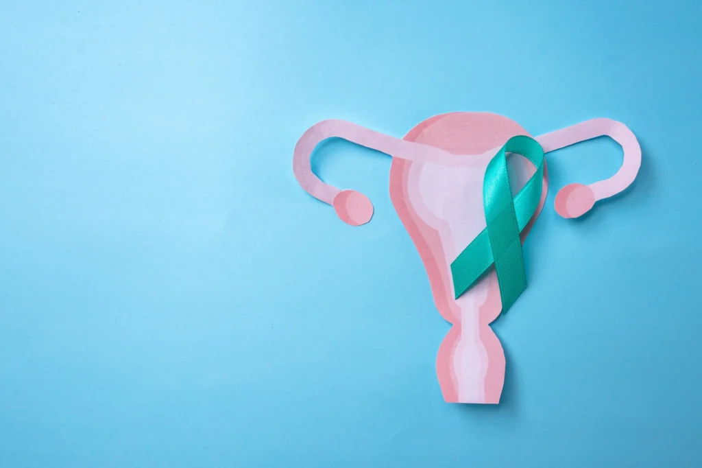 Teal Ribbon On Uterus
